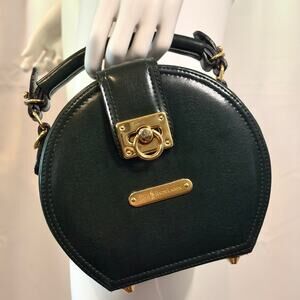 Polo Ralph Lauren Round Handbag Leather Hunter Green Gold Hardware Canteen